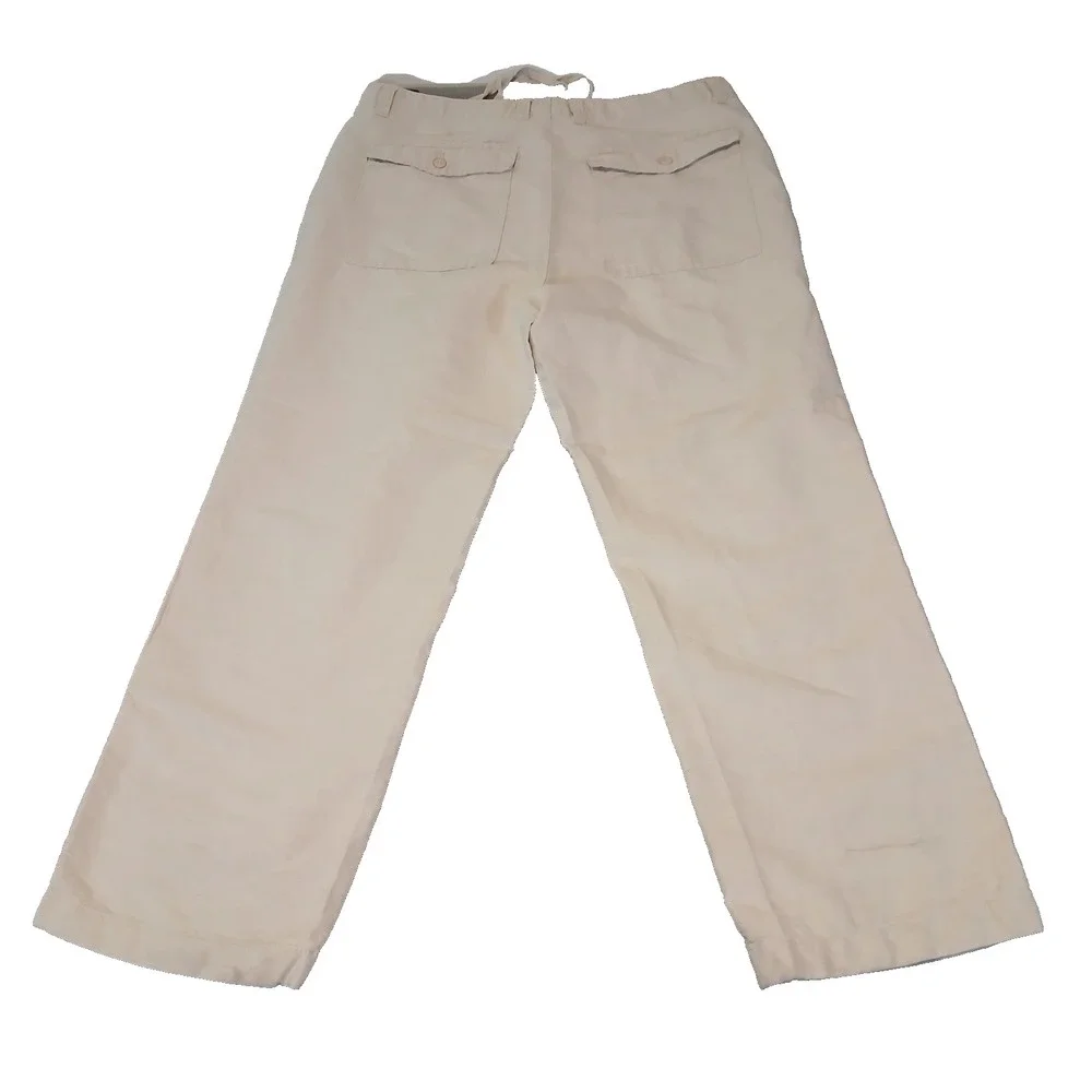 TOMMY HILFIGER Pants Men 36x30 Linen Drawstring Slim Fit Lightweight Chino Beige
